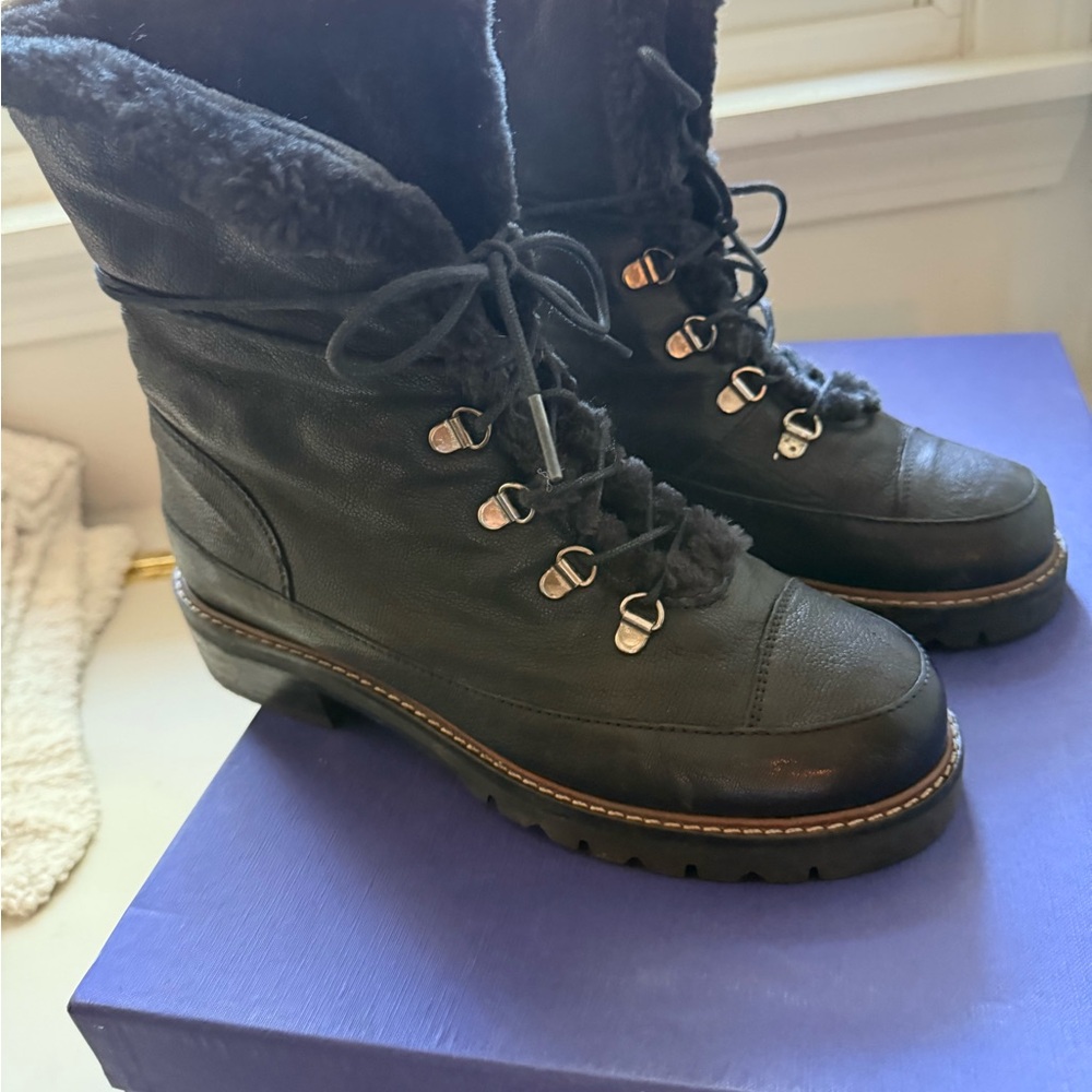 Stuart Weitzman Black Ankle Boots with Fur Lining